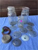 Lot of Antique Canning Jars and Glass/Metal Lids