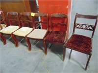 5  Vintage/Antique Wood and Fabric Dining Chairs