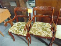 2 Vintage/Antique Wood and Fabric Dining Chairs