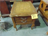 Vintage/Antique Leather Inlaid Wood End Table