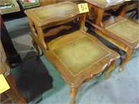 Vintage/Antique Leather Inlaid Wood End Table