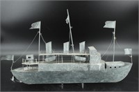 Folk Art Galvanized Tin Scale Model Ship