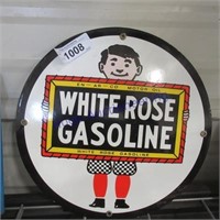 White Rose Gasoline porcelain enamel sign, 12"