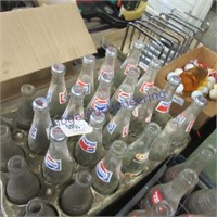 Plastic pop crate w/ assorted bottles