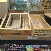 Assorted small wood boxes w/ printing,