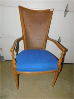 ARM CHAIR CANED HIGH BACK BLUE SEAT