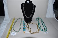 BLUE/GOLD BEAD NECKLACE, GREEN/TURQUOISE COLOR