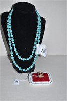 NECKLACE BLUE BEADS W/ GOLD TONE SPACERS & JUDITH