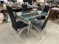 Glass Top Dinette with slide extensions, 4 Chairs