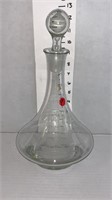 13" SHIPS DECANTER  W/ GLASS TOP ENGRAVED SHIP