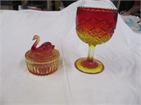 Yellow Red Covered Dish Goblet