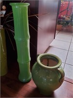 2pc Green Vase, Pot