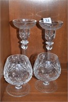 2 CANDLE HOLDERS YUGOSOLVIA AND 2 BRANDY GLASSES