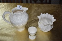 BELLEEK WATER PICTURE, VASE, AND PEDESTAL CUP