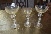 CAMBRIDGE GLASS FIGURAL GLASSES SET OF 3