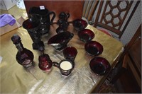 RUBY GLASS INCLUDING WATER PITCHER, CREUT, BERRY