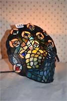 STAINED GLASS PEACOCK LAMP 9 1/2"H