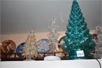 GROUP OF 3 CHRISTMAS TREES, 1 LIGHT UP APROX 14"H