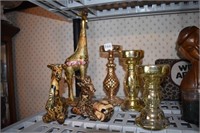 GROUP OF ANIMALS AND 3 CANDLE HOLDERS, GIZELLE,