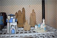 SANDCASTLES GROUP AND STAINED GLASS LIGHT HOUSE