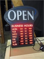 23" Open Business Sign w/ Hours