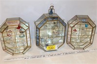3 Glass Shadow Boxes & Glass figurines