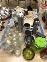 Assorted Coffee Mugs, Thermoses, and Glasses