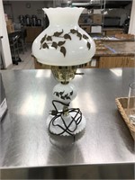 Milk Glass Lamp with Leaf Decorations