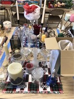 Assorted Glassware, Candles, and Candlesticks