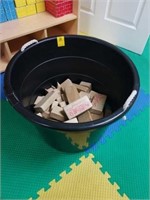 Large round tub with Wooden Blocks