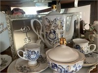 Coffee set & glassware on shelf