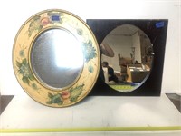 Two Mirrors: Floral Painted and Dark Wood