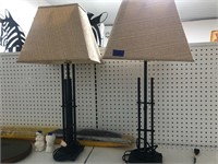 31" Tall Metal Lamps with White Fabric Shades