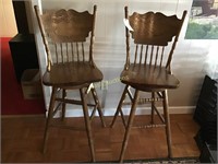 2 Wood Swivel Chairs/Stools