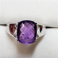 Rhodium Plated St.Silver Amethyst(6ct) Ring