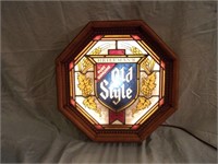 Vintage Old Style "Stain Glass" Lighted Sign - Hex