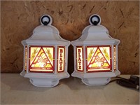 Pair Vintage Blatz Lighted Sconce Lights - 1975