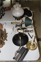 (3) Lamps, Brass Candlestick, & Vintage Lightbulb