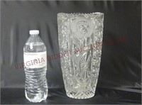 Cylinder Crystal Vase w Cut Flower Design ~ 10" T