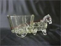 Vintage Glass Donkey & Cart Candy Container