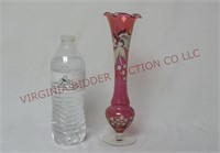 Vintage Hand Painted Cranberry & Clear Bud Vase