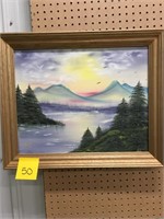 Wooden framed scenic painting