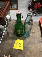3 Vintage glass Mineral water bottles