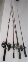 Assortment of Fishing Poles with Reels Including