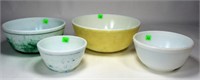 4 Pyrex Mixing Bowls, faded colors, 6" - 12"