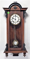 Walnut Wall Clock - brass trim face - 12"W x 27"T,