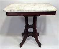 Walnut Marble Top Victorian Table - 20" x 30" ,