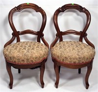 Pair Walnut Victorian Side Chairs, grape leaf &