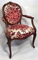 Maple Pad Back Arm Chair, cabriole legs, carved