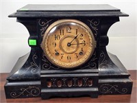 Iron Mantle Clock, faux marble, Ansonia, 5.5"